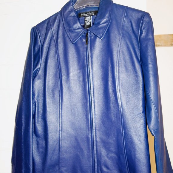 Dialogue 2-Way Stretch Washable Blue Leather Jacket Size Medium - Picture 1 of 4
